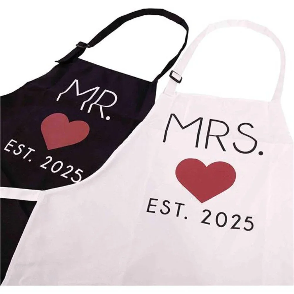 Mr. and Mrs. Couples Kitchen Aprons (2-Piece Set) Cute Cooking Bibs Wedding